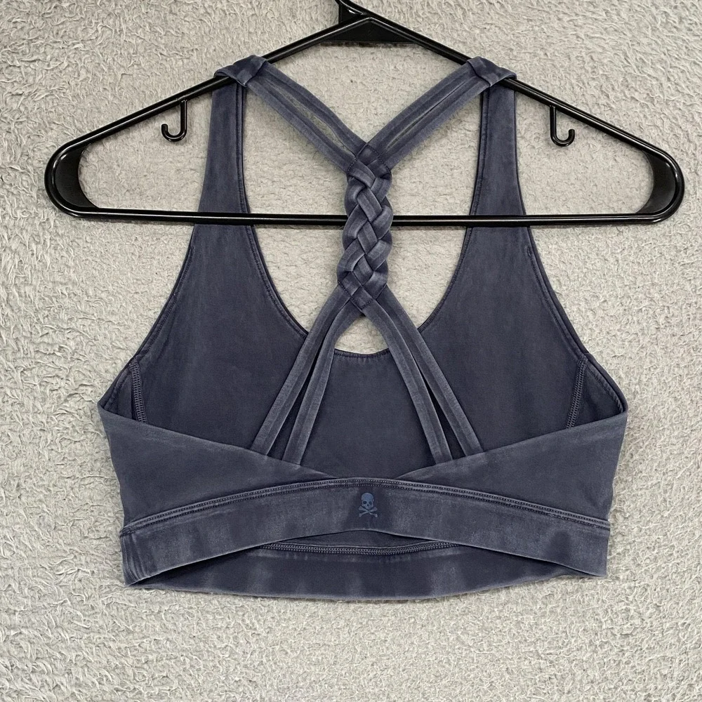 SoulCycle Sports Bra Womens Small‎ Acid Wash Braided Crossback Skull Yoga Gym